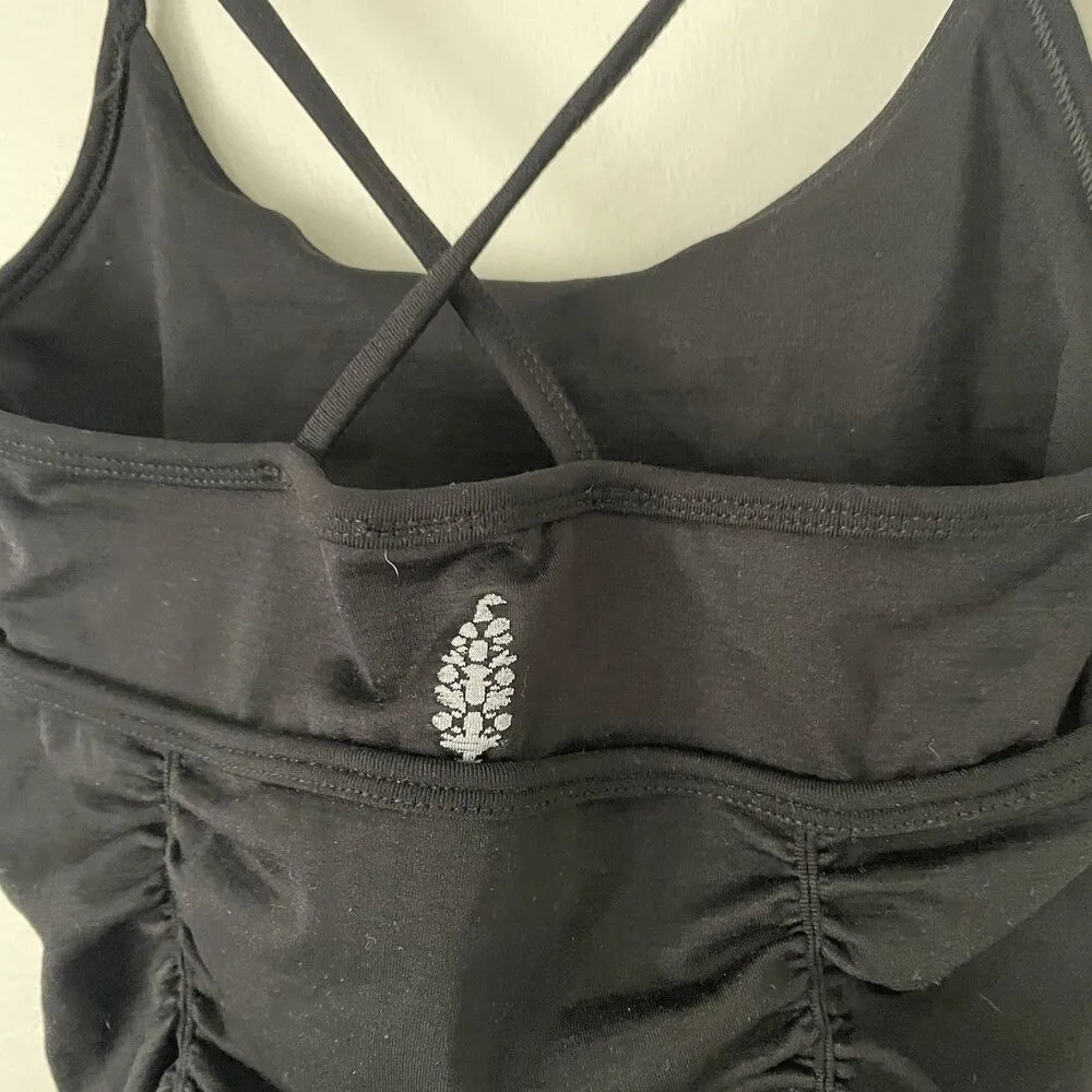 Free People Size XS/S On The Rise Black Ruched Cami Tank Top NEW - Image 4