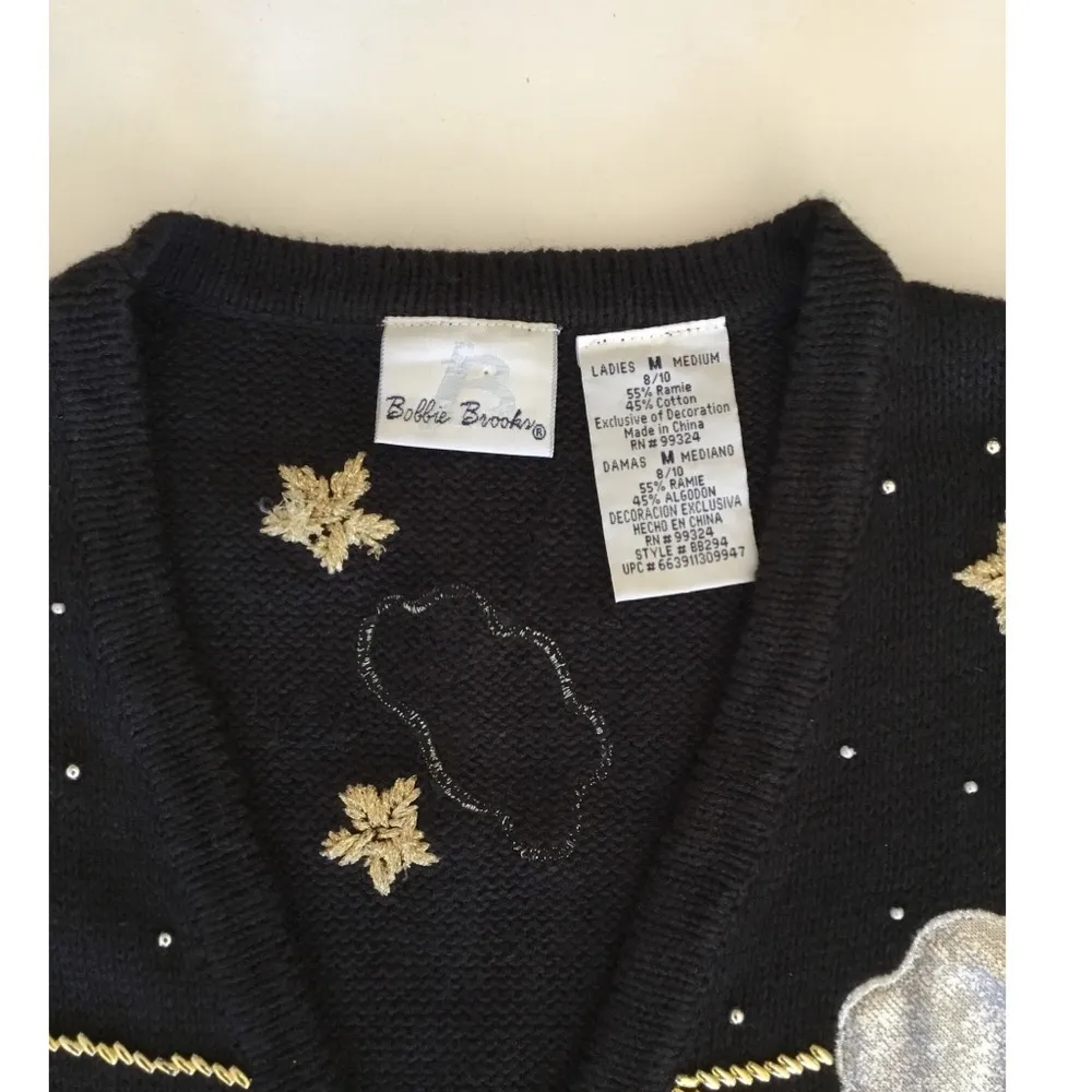 Bobbie Brooks Vintage Black/Gold Angels Cloud Appliqué Ugly Sweater Ves… - Image 6