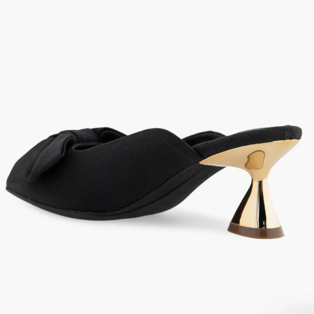 Aerosoles Juju Pointed Toe Mule Bow Gold Metallic Heel Black Fabric 11‎ - Image 2