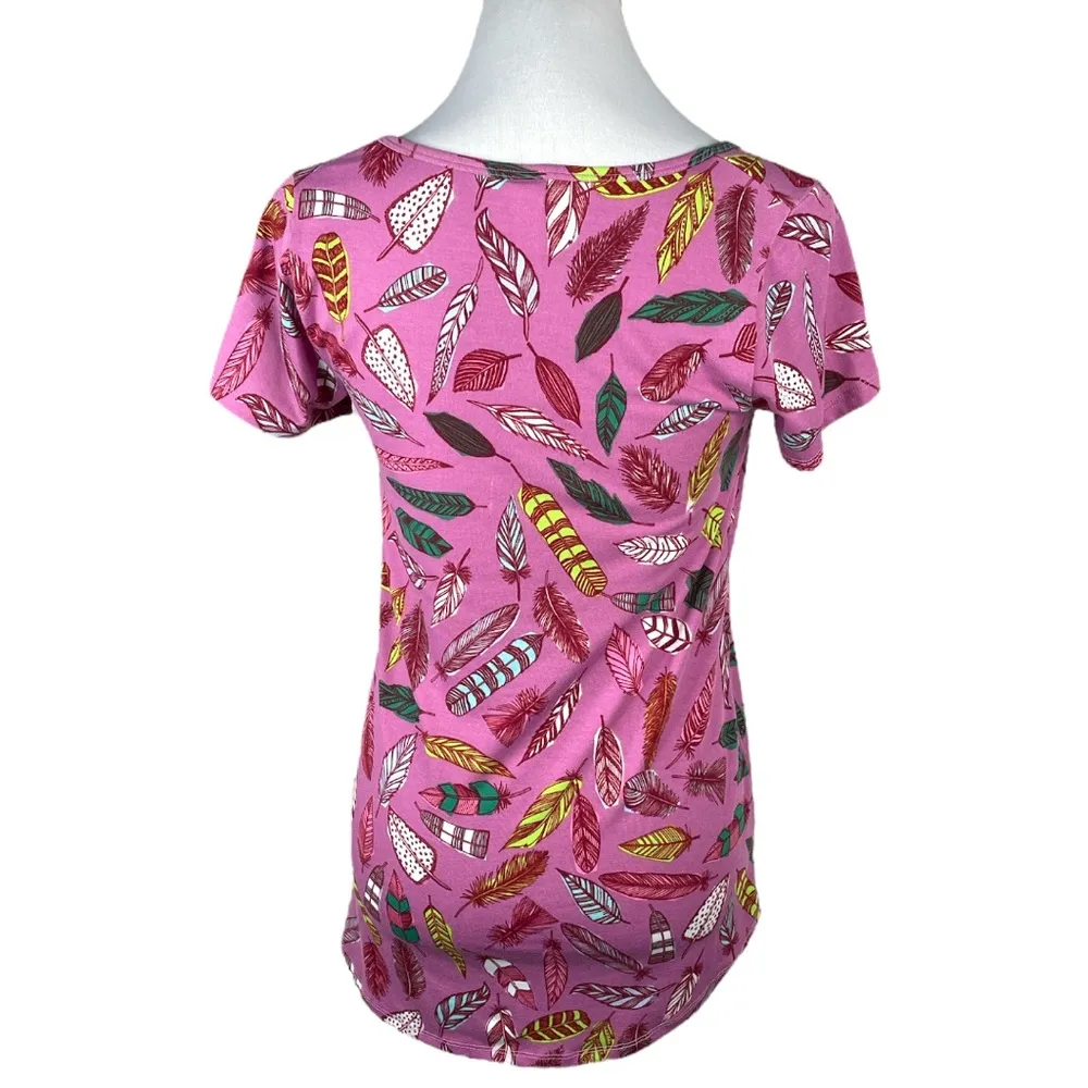 Lularoe Irma Feather Print Scoop Neck Hi-Lo Hem Short Sleeve TShirt Size XXSmall - Image 3