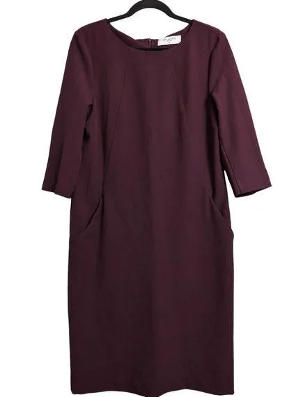 MM LaFleur Eggplant Sheath Dress Crew Neck 3/4 Sleeves Pockets Back Zip Size 14 - Image 1