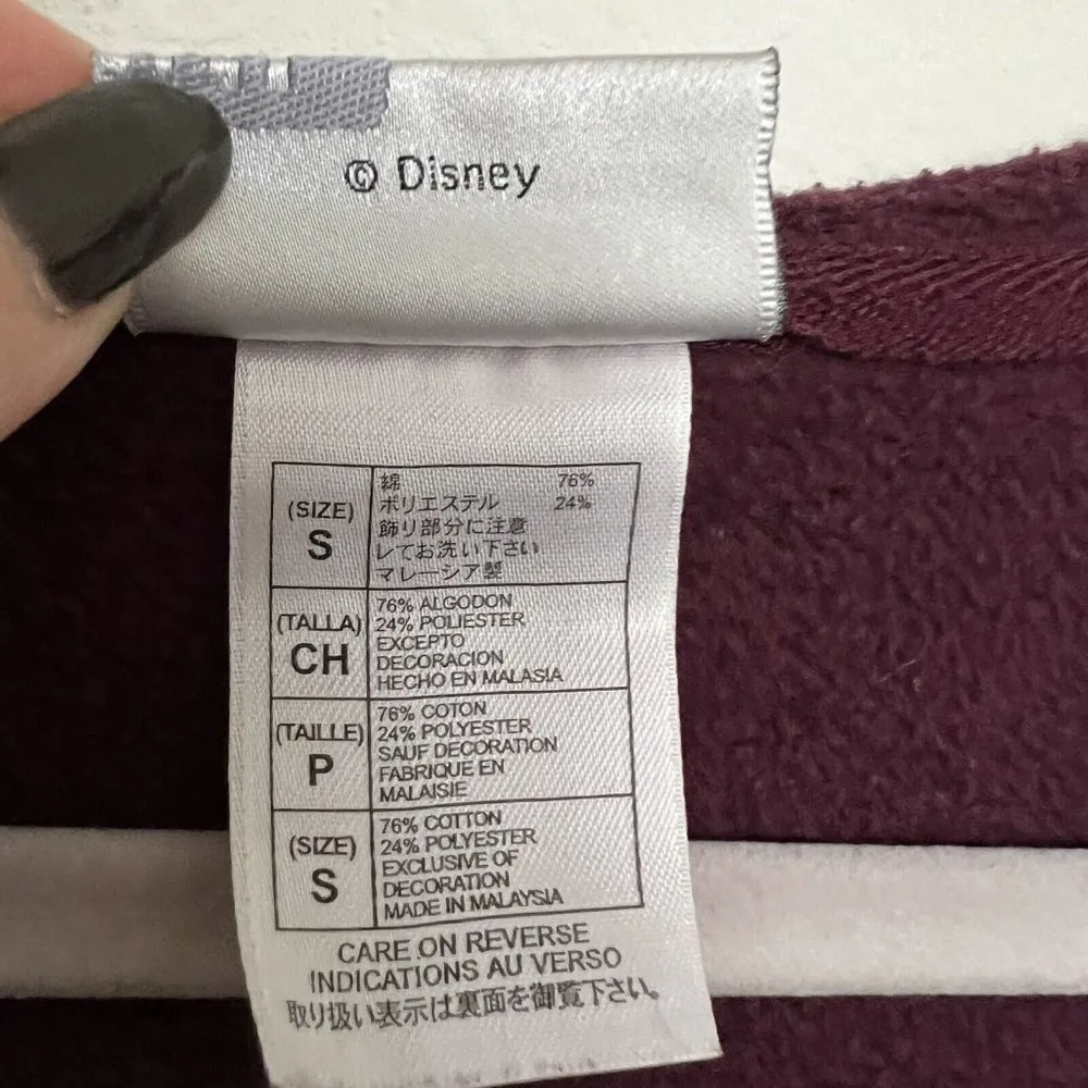 DISNEYLAND Vintage Tinker bell Hooded Sweatshirt Embroidered Skulls Purple SMALL - Image 10