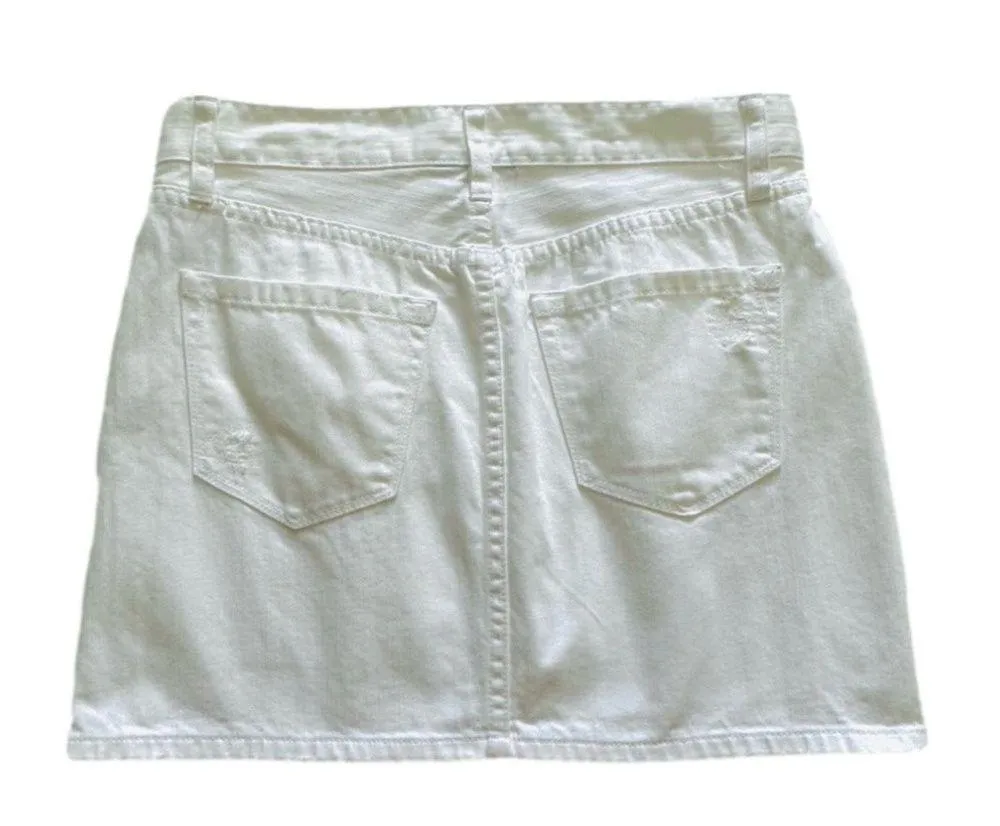 J. Crew Denim Skirt White Cotton Distressed Denim Jean Mini Skirt Size 0 - Image 5