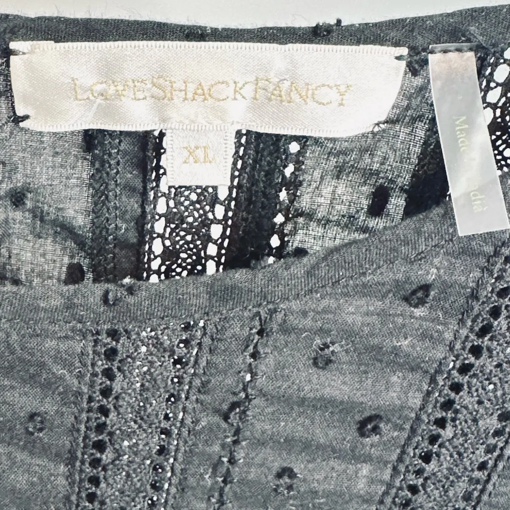 LoveShackFancy Natasha Black Swiss Dot Eyelet Cotton Mini Dress Size XL - Image 9