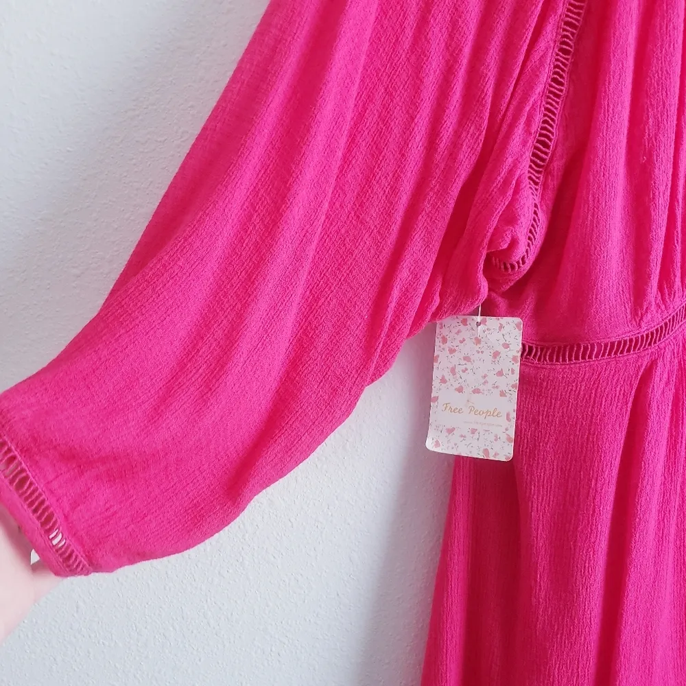 Free People Go Lightly V-Neckline Bohemian 3/4 Sleeve Dress New With Tags - Image 5