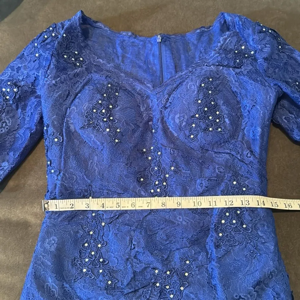 Women’s Full Length Blue Mermaid Fit Formal Dress Half Sleeve Zip Back Size 6 - Image 9