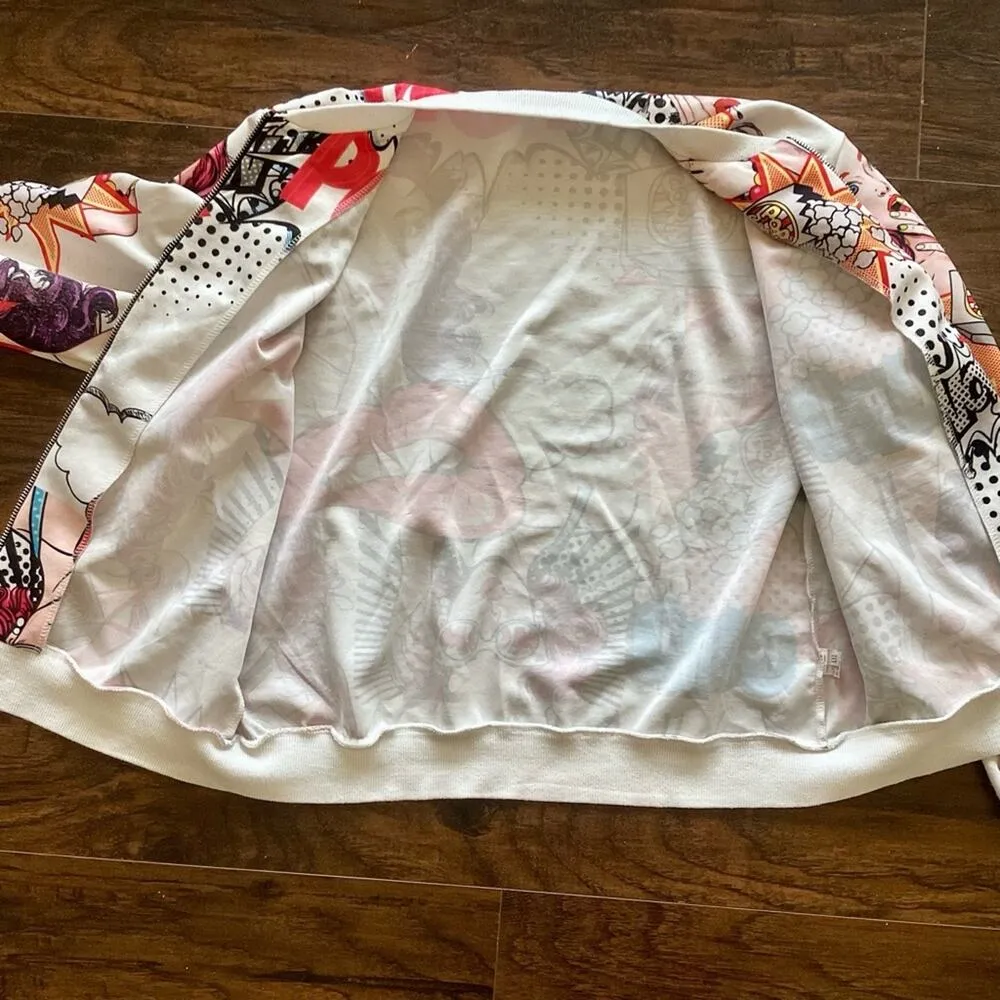 Comic Print Lightweight Bomber Jacket White Size M - Image 5