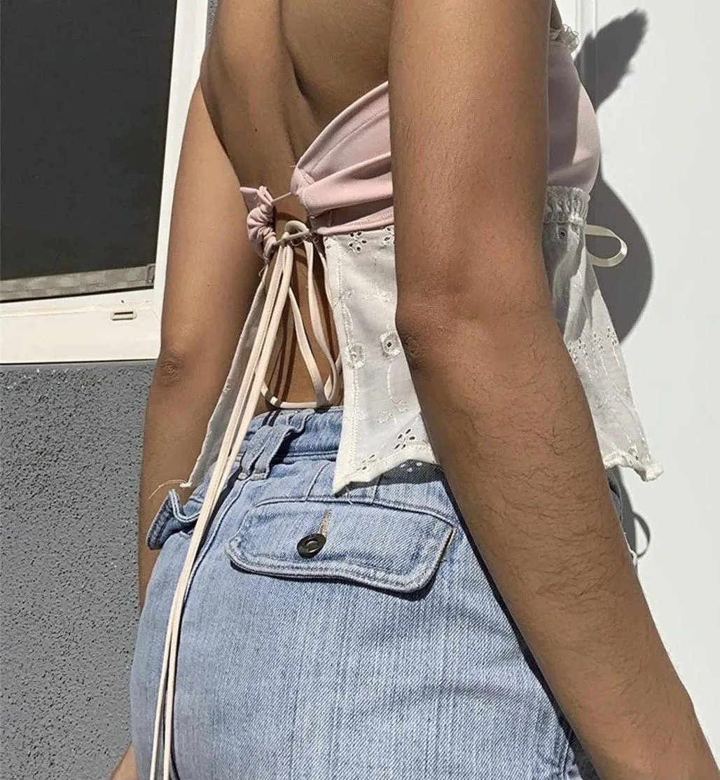 Y2k gems Sheer Lace Frill Strapless Tube Top  - Image 3