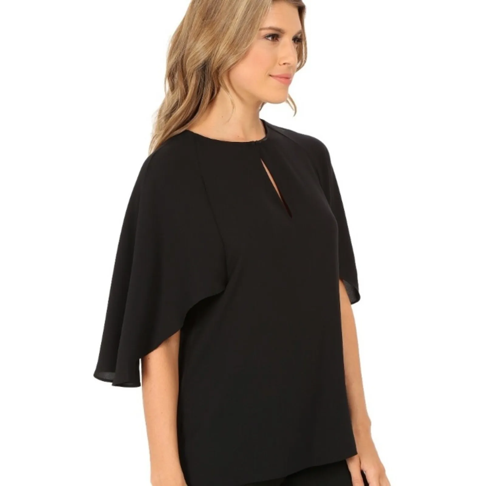 NWT Trina Turk Alee black flutter sleeves cape blouse - Image 4
