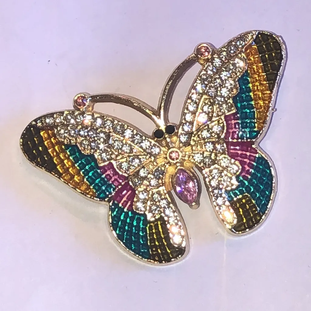 Elegant Multicolor Boho CZ Rhinestone Butterfly Brooch Green - Image 3