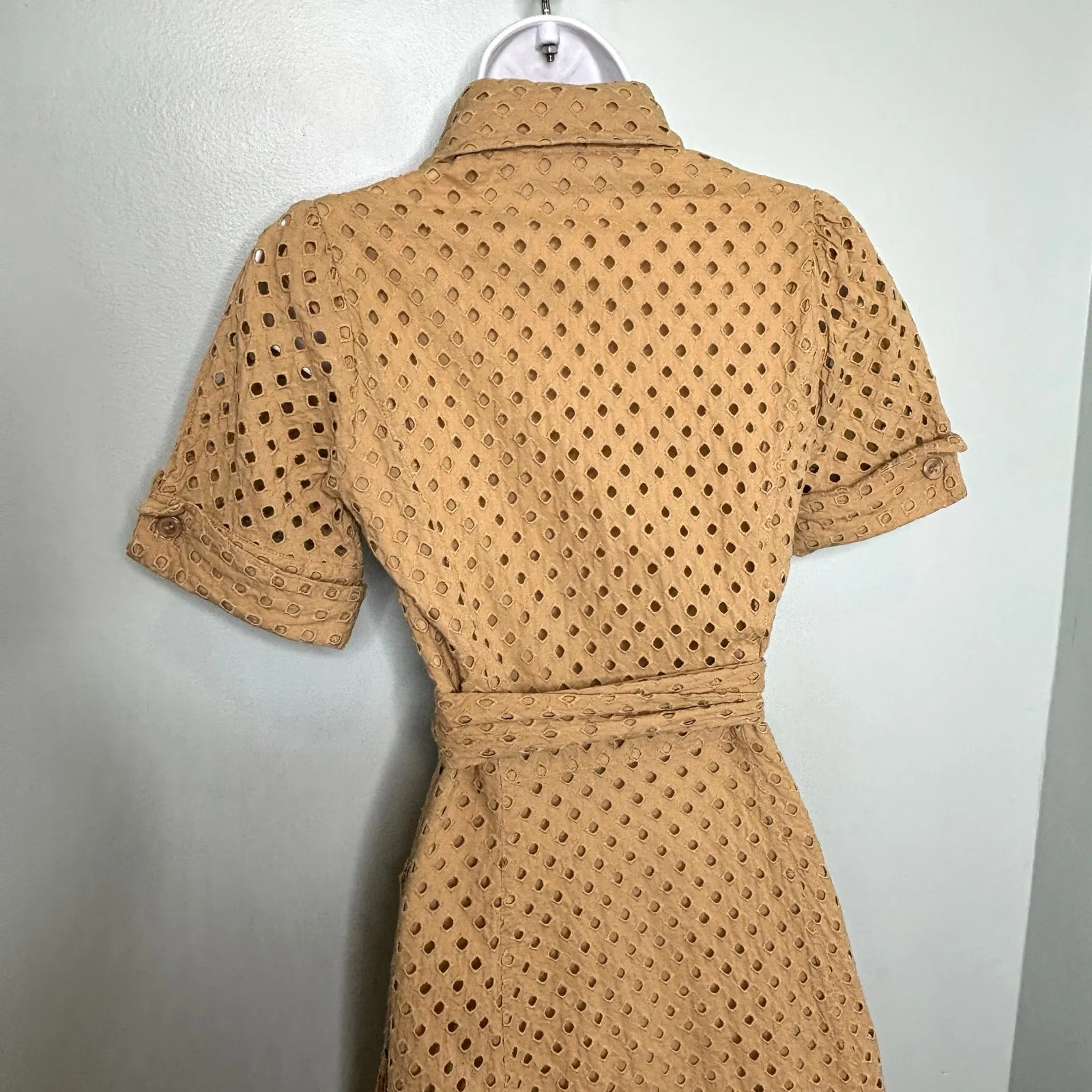 Diane Von Furstenburg Taffy Tan Eyelet Lace Wrap Cotton Belted Midi Dress 6 - Image 8