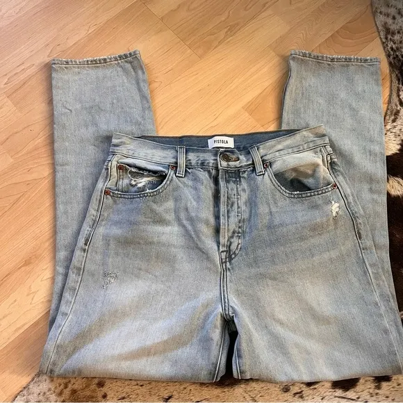 PISTOLA Keaton Buttontly High Waist Distressed Jeans
Morning Sky‎ Blue Size 28 - Image 3