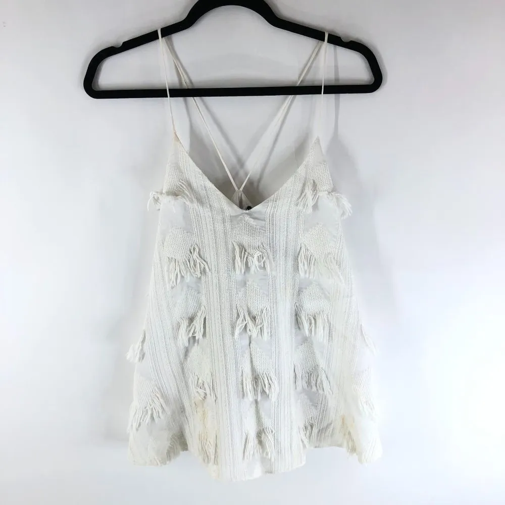 Derek Lam 10 Crosby Womens Fringe Cami Top Cotton Blend Flowy White 2 - Image 2