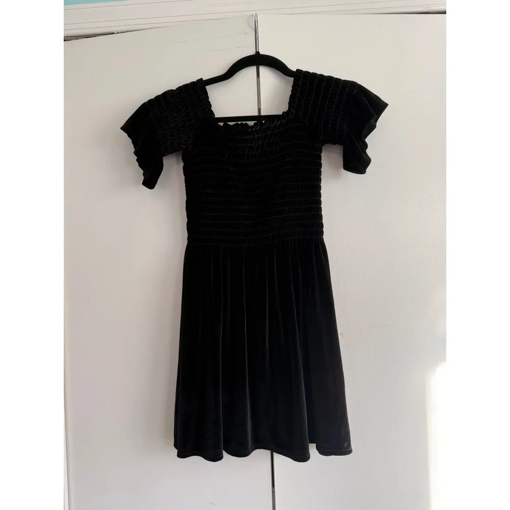 URBAN OUTFITTERS Black Velvet Smocked‎ Square Neck Flutter Sleeve Mini Dress XS - Image 3