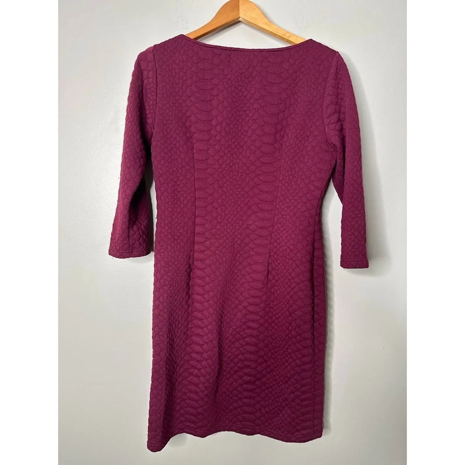 Sharagano Womens Size 12 Sheath Dress Pullover Burgundy Office Career 3/4 Sleeve - Image 3