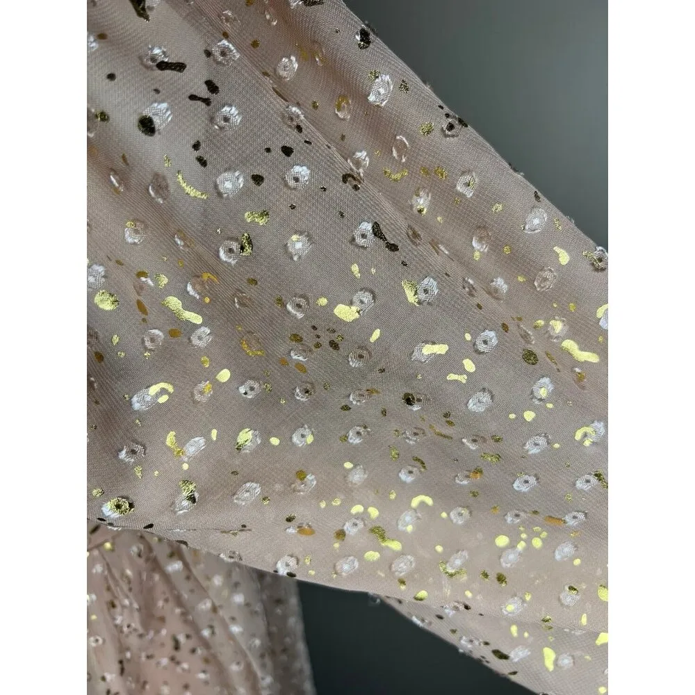 Storia Gold Flaked Embroidered Dots Baby Doll Mini Dress size Med New - Image 5