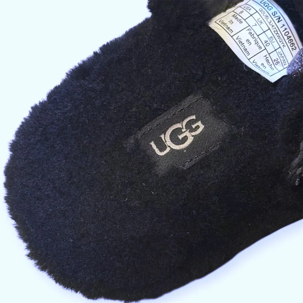 UGG Womens 9 Fuzz Yeah Slipper Black Sheepskin Buckle Slide Sandals Comfy Warm - Image 12