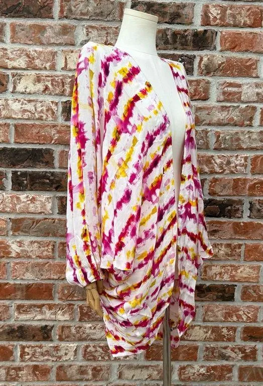 Anthropologie Pink and Yellow Kimono with Balloon Sleeves OS/Excellent condition - Image 5