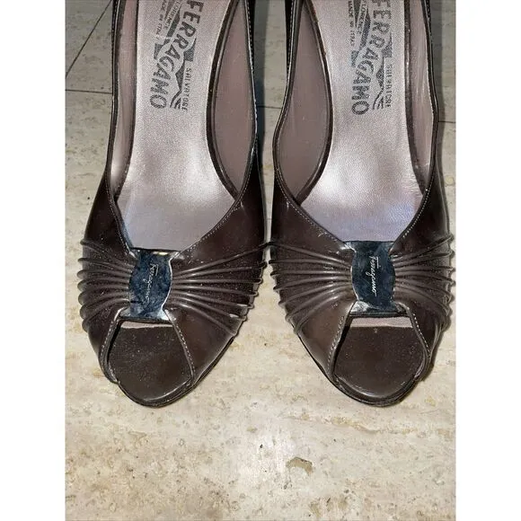 Salvatore Ferragamo Womens Green Peep Toe‎ Embellished High Heels Shoes Size 10 - Image 3