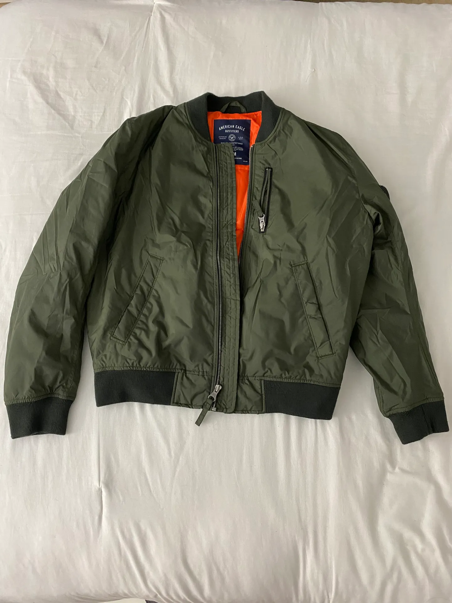 American Eagle Green Bomber Zip Up Jacket - Image 3