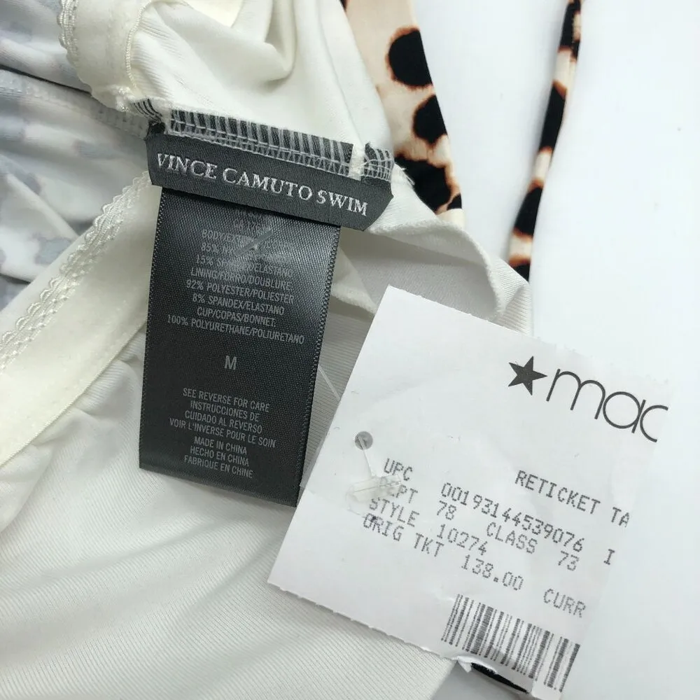 Vince Camuto Chain Halter Blouson Tankini Top Leopard Print Brown M - Image 5