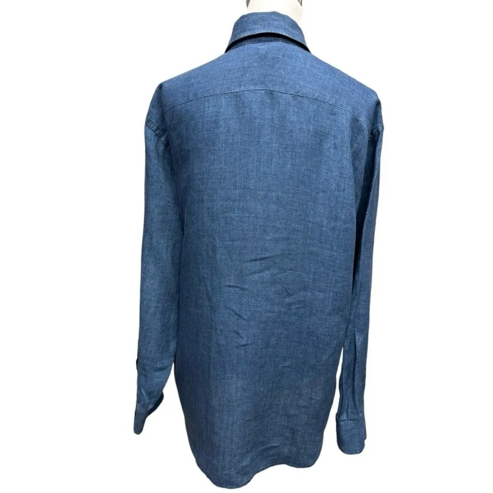Lauren Ralph Lauren 100% Linen Long Sleeve Button Up Blue Top Blouse Size‎ M Size M - Image 4