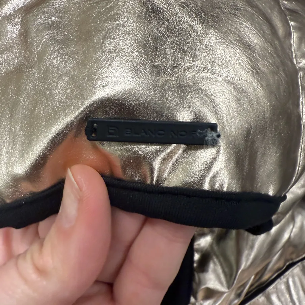 Blanc Noir Metallic rose Gold Super Hero Hooded Puffer Vest - Image 3