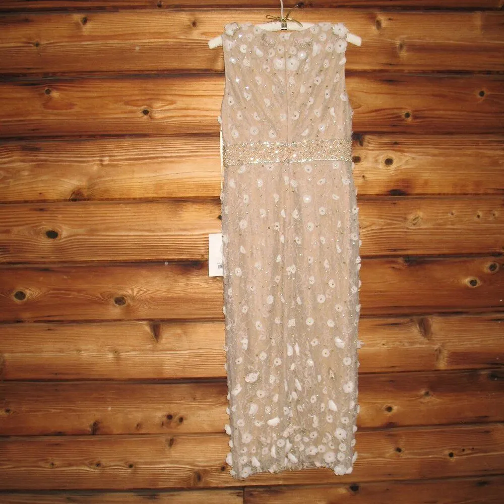 Mac Duggal 67853 Womens Neutral Floral Applique Sleeveless Midi Dress - Image 11