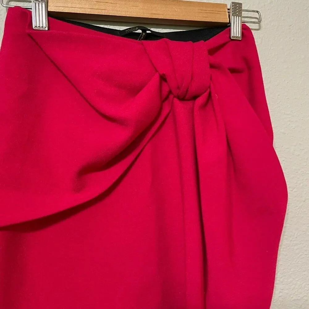 Maje Pink Straight Mini Skirt Bow Womens 4 Wrap Front Barbie Core Coquette Girly - Image 3