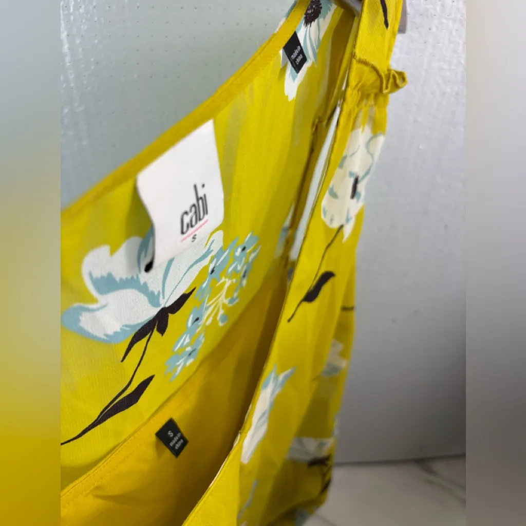 CAbi S Ruffle Neon Yellow Lime Floral Women's Top w Cami Inside - Image 5