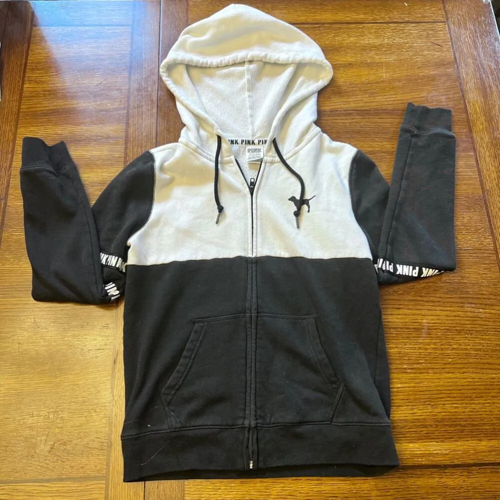 PINK VS Black White Full Zip Hoodie with pockets Size Small Vintage Y2k Teens - Image 4