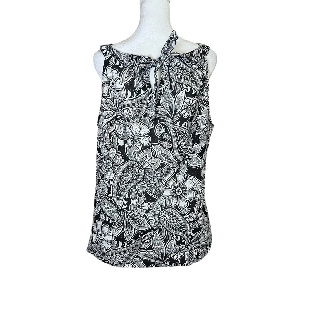 Talbots Plus Sz 1X Etched Paisley Halter Top Black White Metallic Gold Blouse - Image 8
