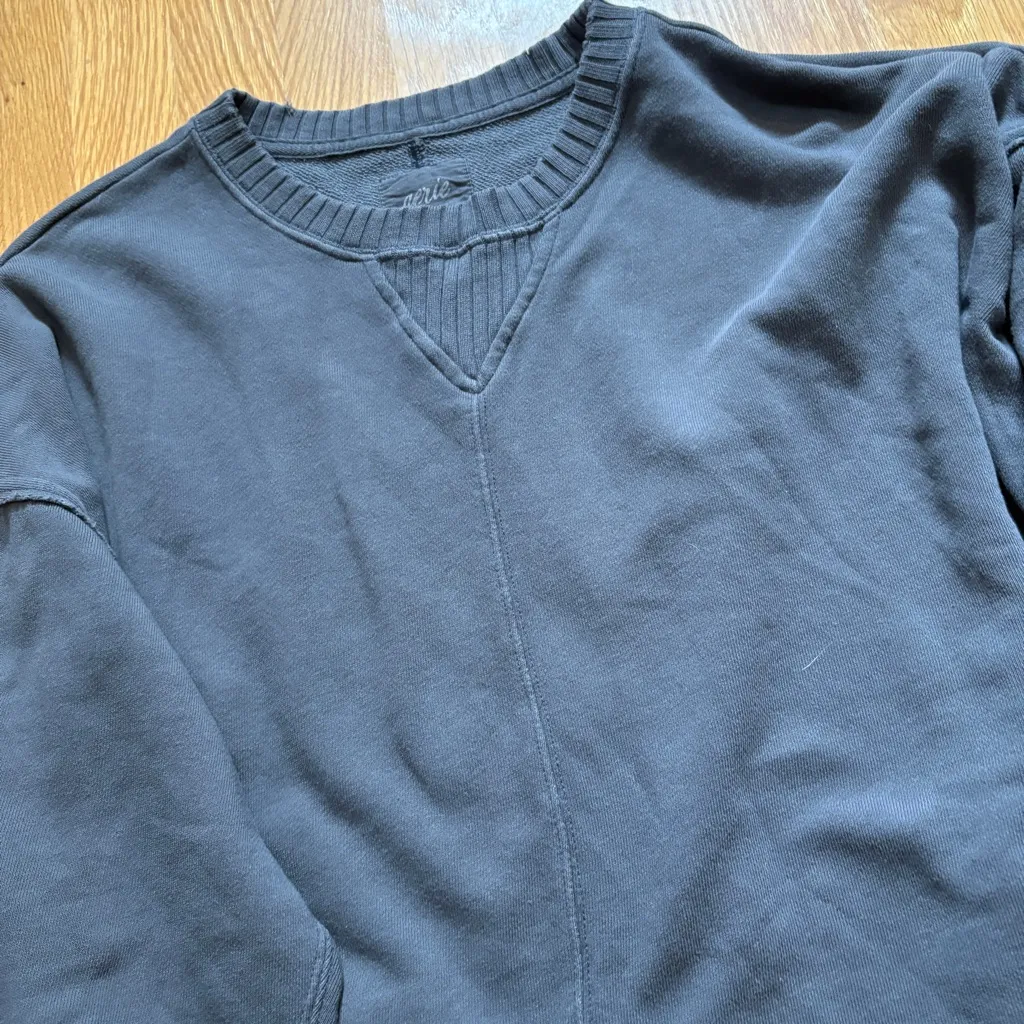 Aerie Gray Oversized Cozy Crew Neck Long Sleeve Sweatshirt Distressed Women’s Sm - Image 13