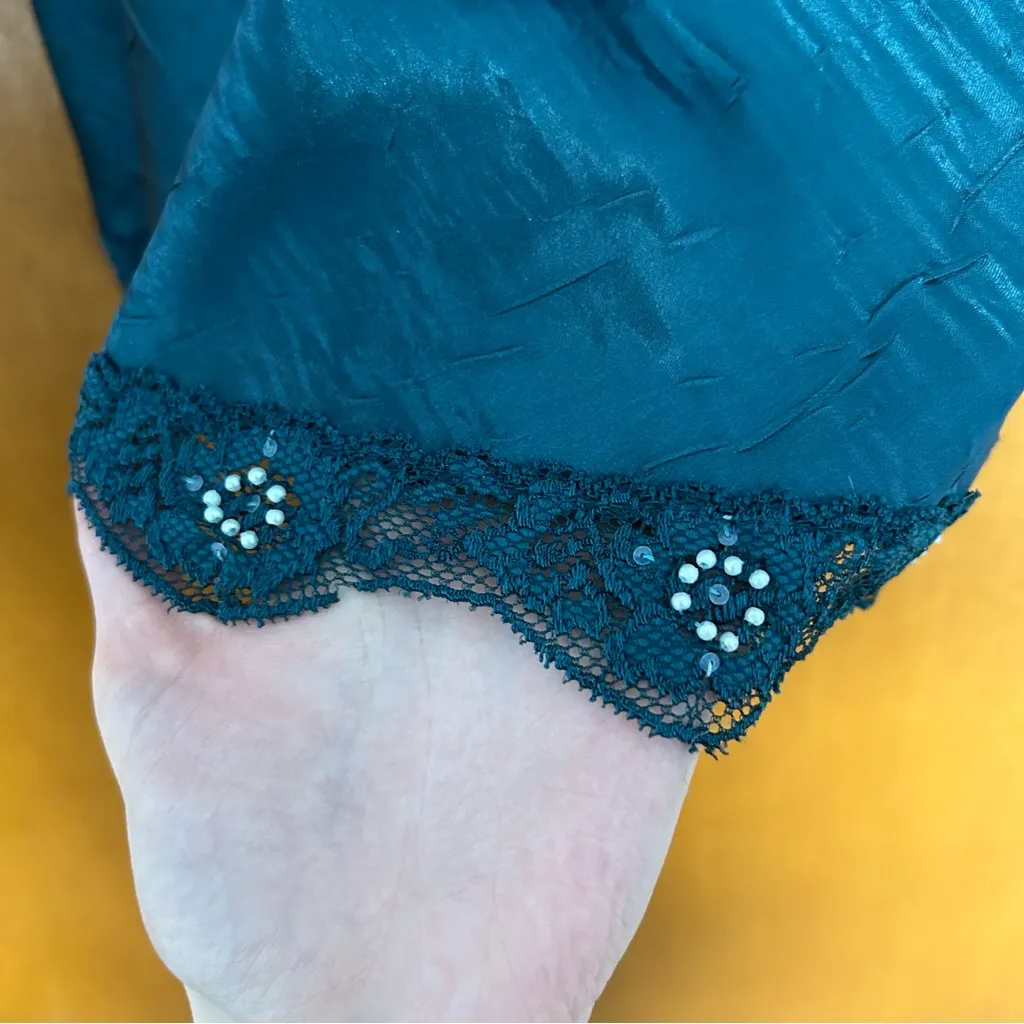 Vintage Teal Babydoll Slip Lace Beaded Cami Large Whimsigoth Fairy Y2K Glam - Image 3