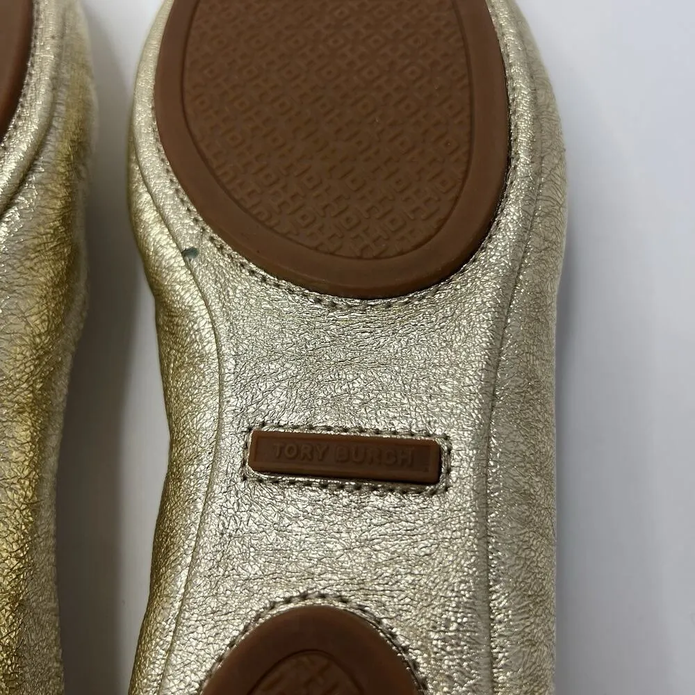 Tory Burch Shoe Spark Gold Smooth Metallic Logo Minnie Travel Ballet Flats 9.5 - Image 14