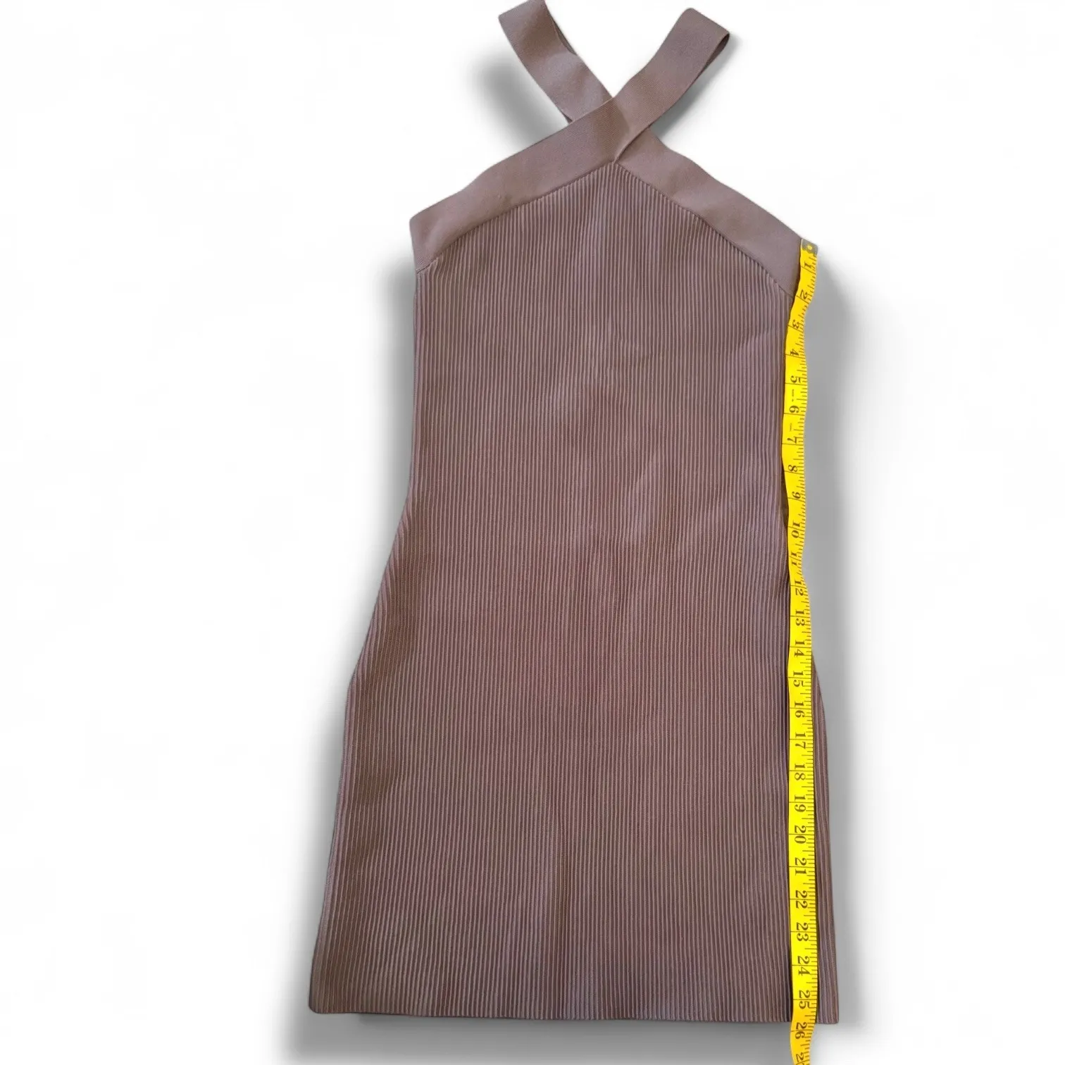 Aritzia Babaton‎ Knit Sculpt Bodycon Criss Cross Mini Ribbed Halter Dress Size M - Image 3