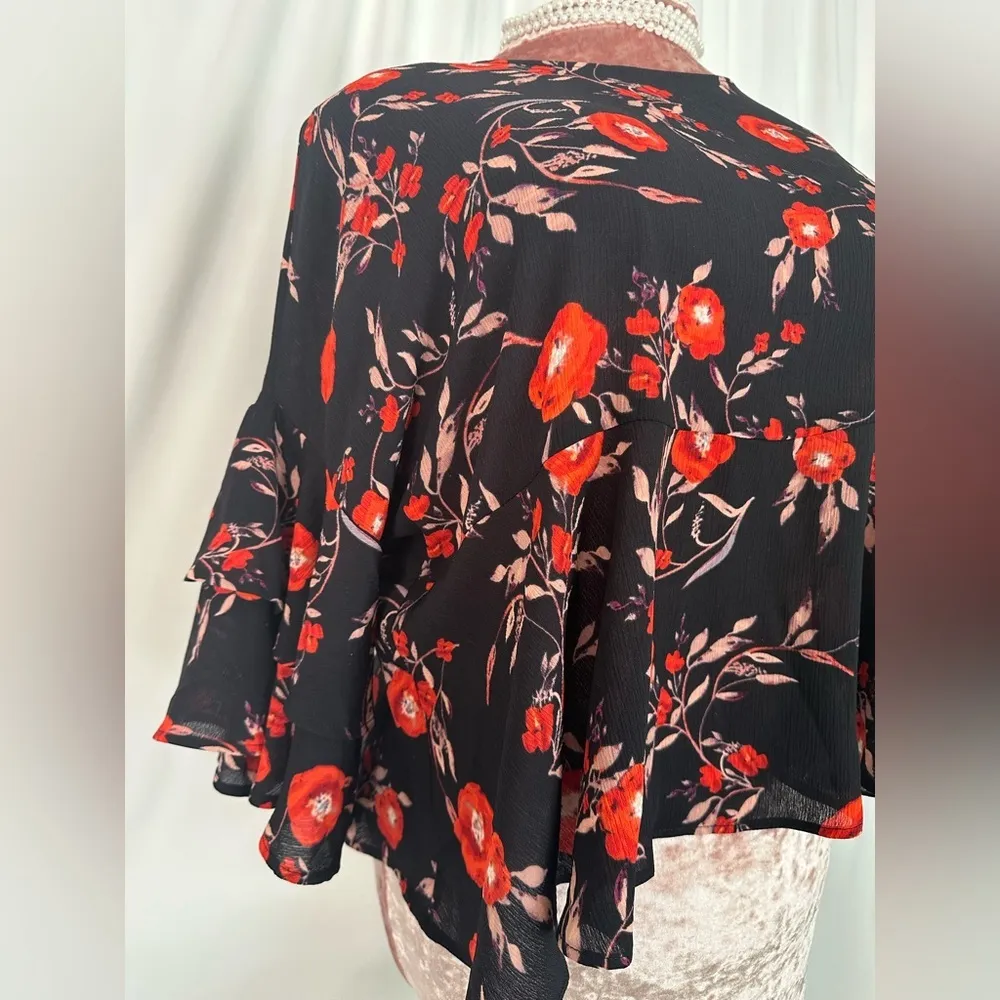 Gibson Red Flutter Sleeve Blouse with Ruffled Details (751) - Image 8