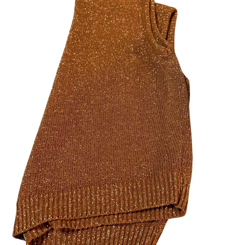 Vtg JP Berringer Metallic Bronze Sparkle Sleeveless Sweater Vest Retro Glam Sz M Brown Size M - Image 9