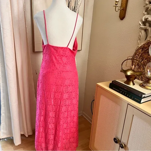 NSR Hot Pink Lace Midi Dress‎ Sleeveless Lined Size L NWOT Size L - Image 6