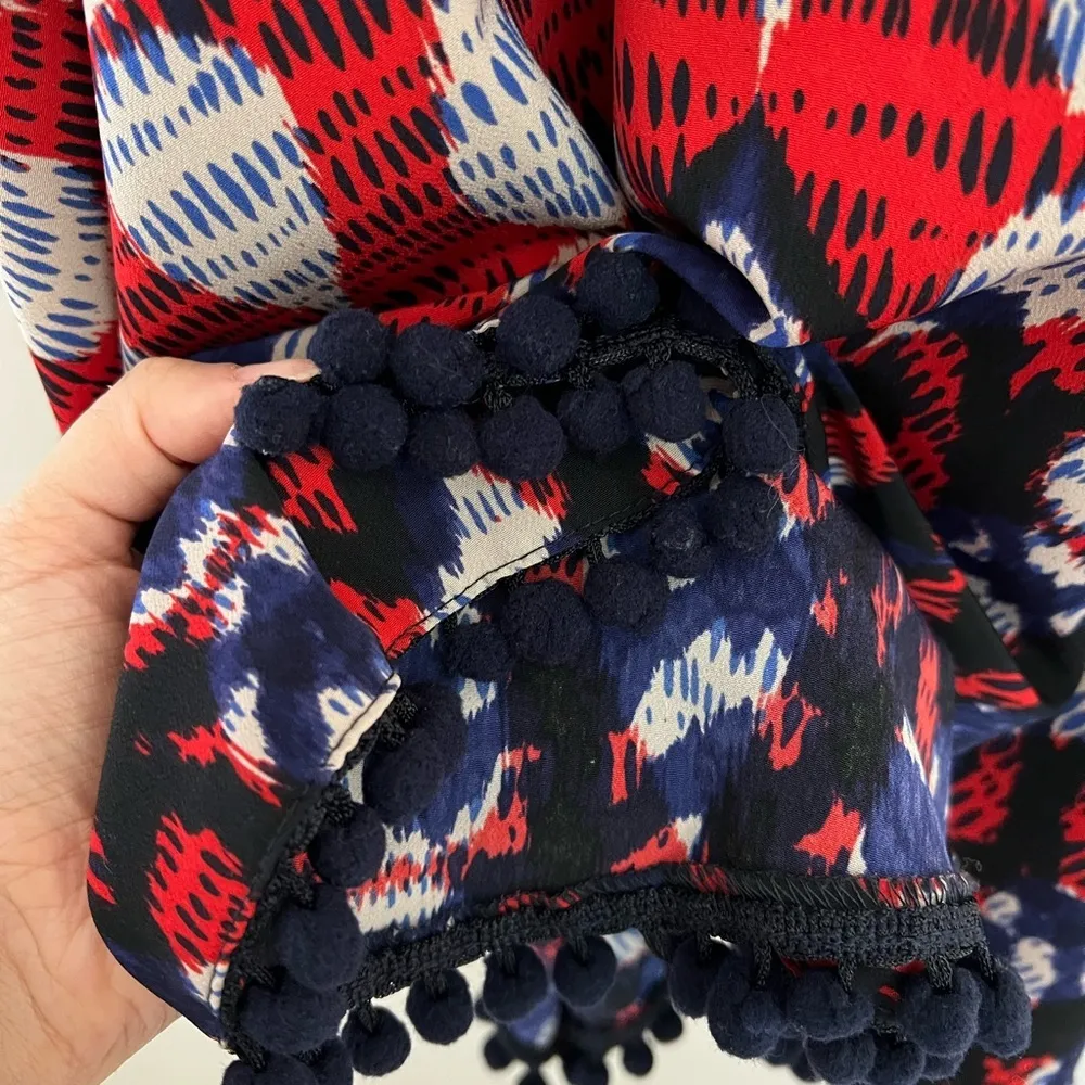 MAGGY LONDON Red White & Blue Patterned Handkerchief Hem A Line Dress Sz 4 - Image 9