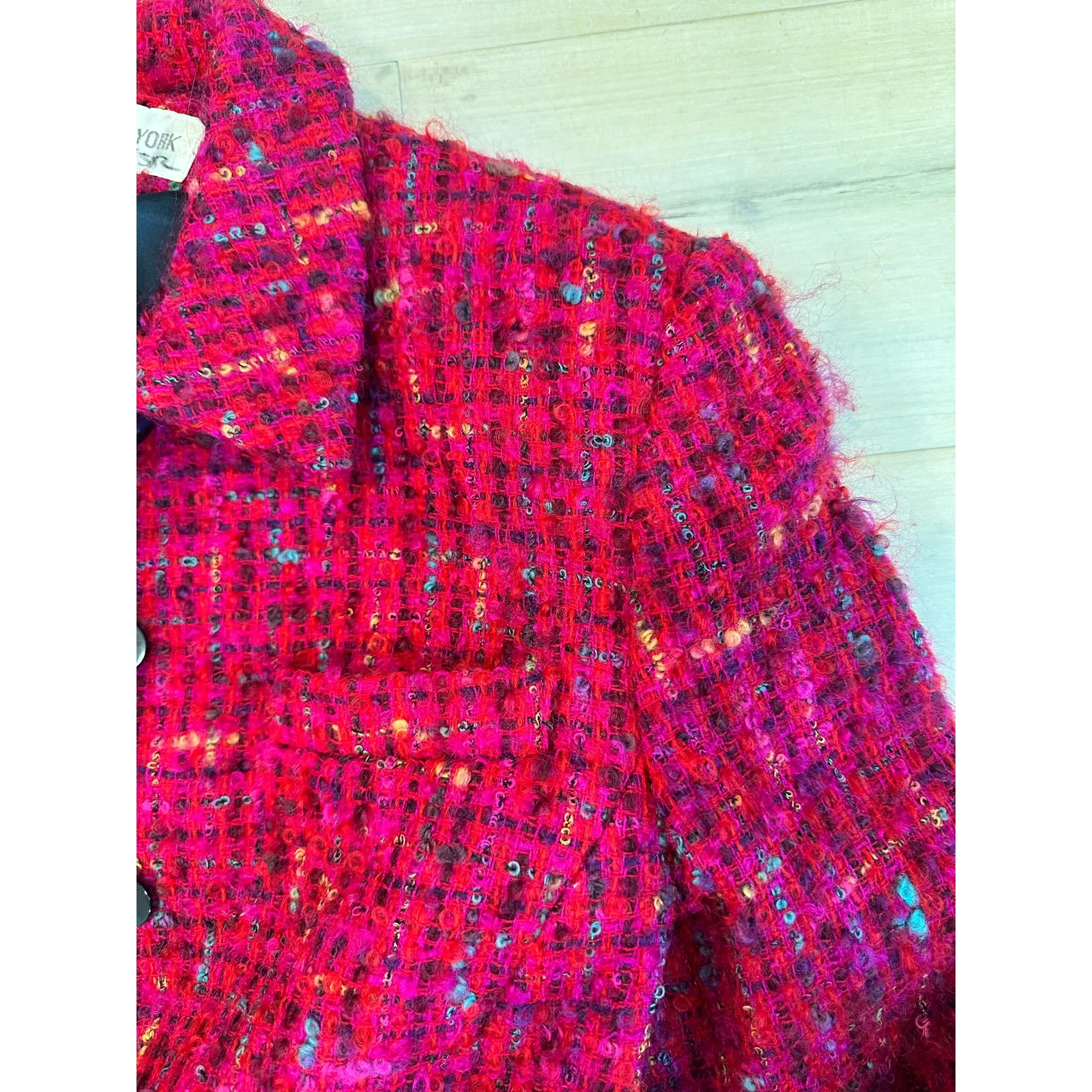 90s Tweed Wool & Mohair Pink Speckled Blazer Size 4 Jones New York Classic - Image 4