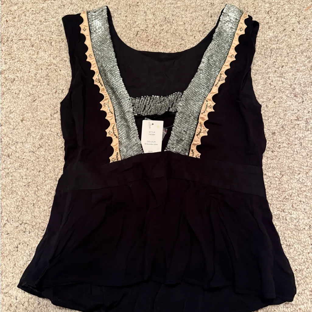 NWT French Connection Vintage Sequin Silk Blend Blouse - Image 6