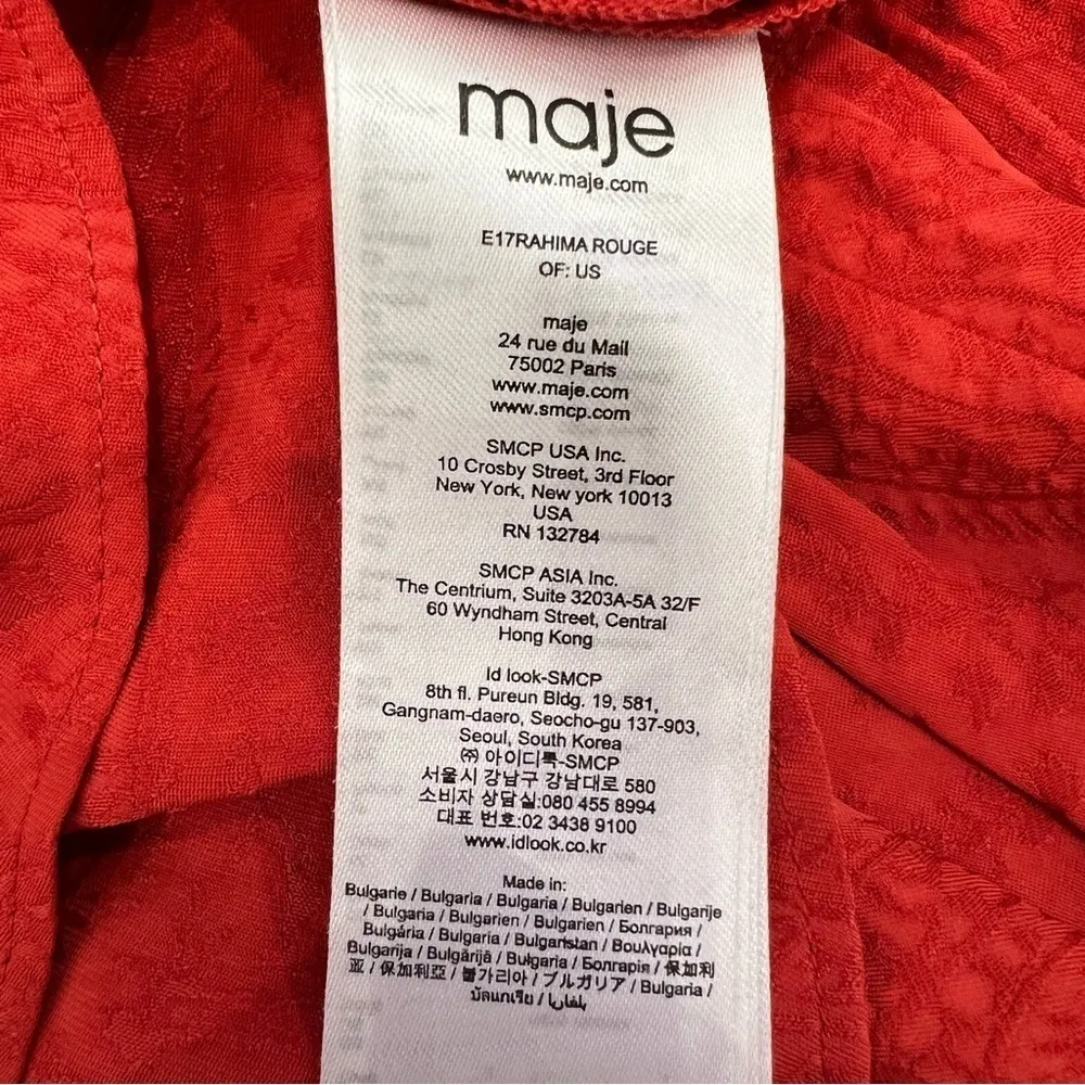 $440 Maje Red Floral Jacquard Rahima Rouge Faux Wrap Dress size 1/Small Mini - Image 6