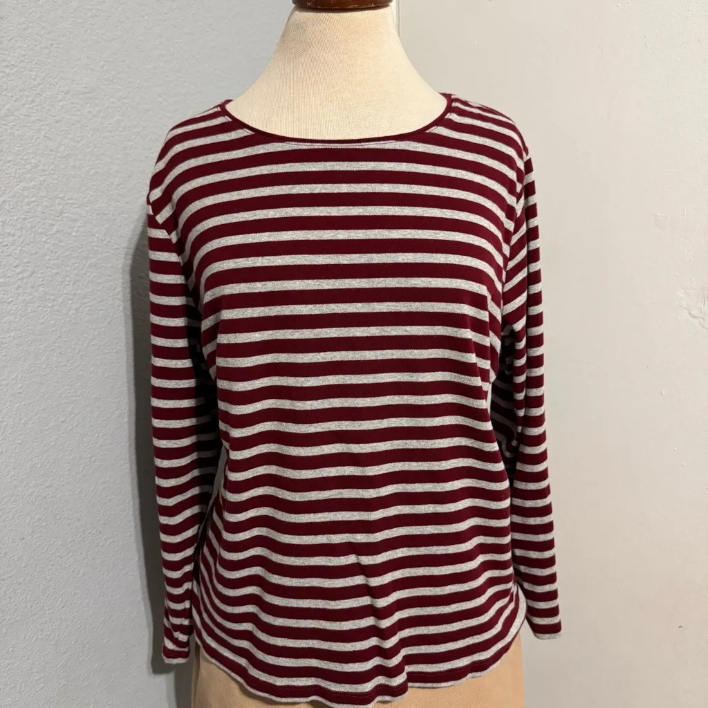 CJ‎ Banks Plus Women Burgundy Gray Striped Long Sleeve Crew Neck Top Size 2X Red - Image 2