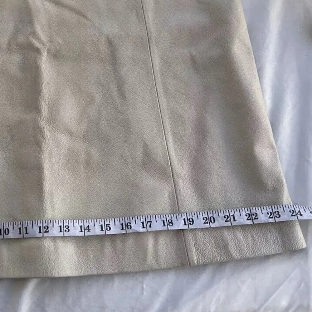 Vintage Women’s Midnight Velvet Cream White Brown Leather Skirt Sz 14 NWT - Image 7