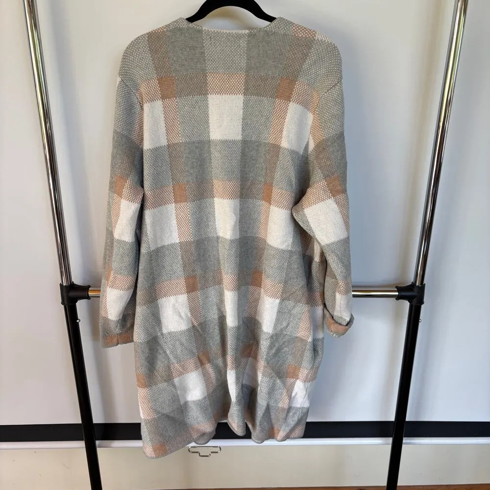 Liz Claiborne Plaid Fall Cardigan Long Soft Sweater Barncore Modest Neutral 2X - Image 3