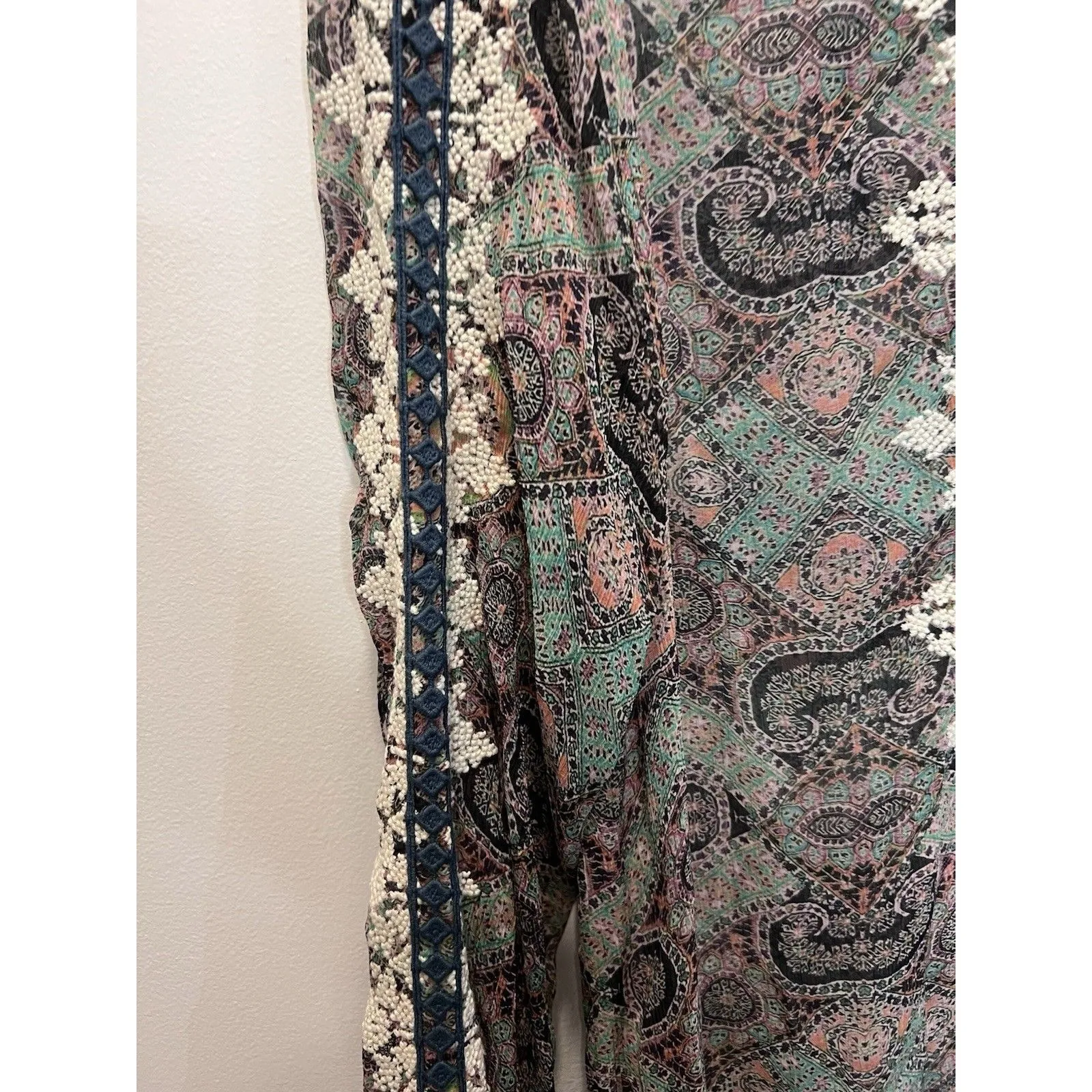 Sundance Top Women Large Green Blouse Victorian Charms Boho Peasant Cottagecore - Image 4