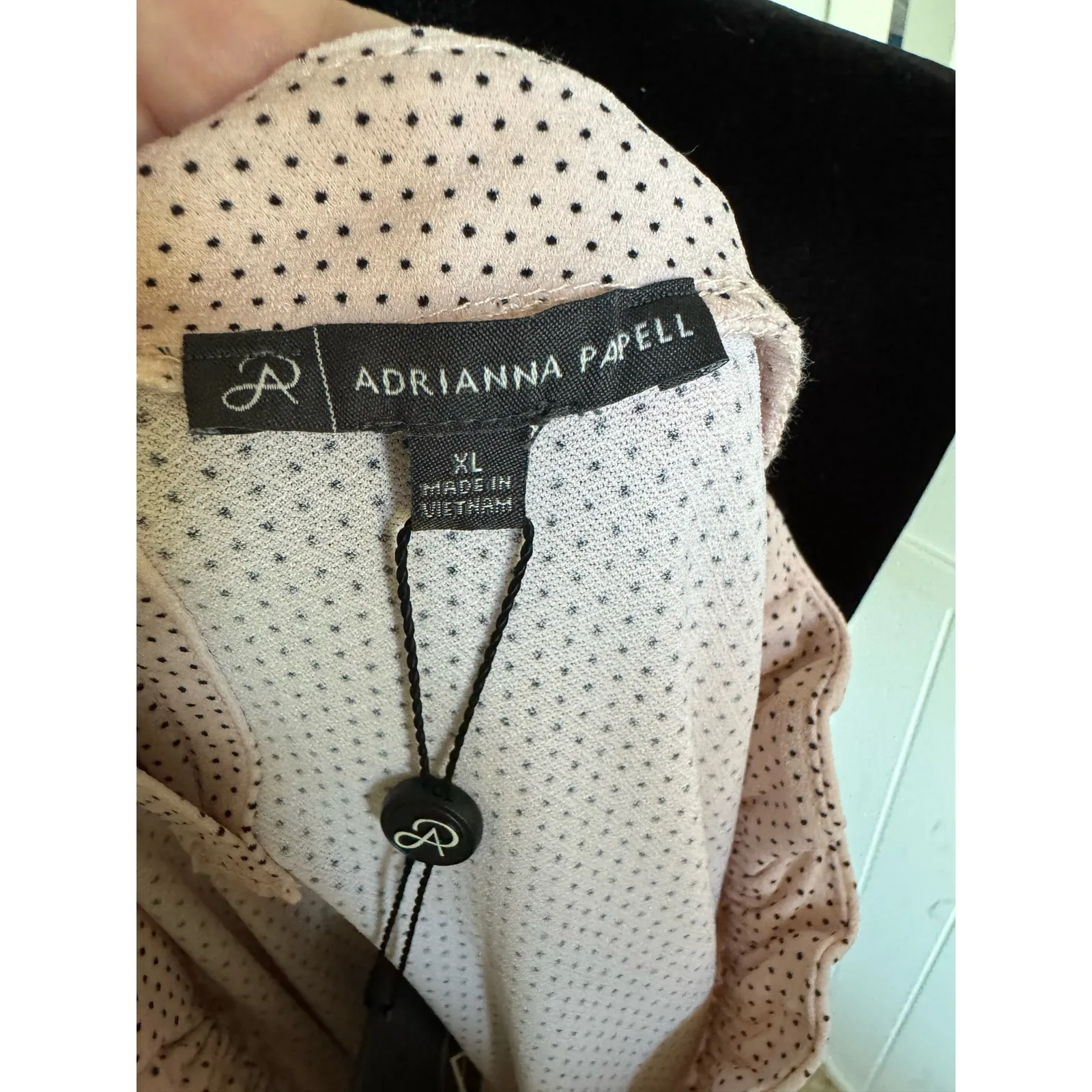 Adrianna Papell Womens Tank Sz XL Pink Black Polka‎ Dot Ruffle Mock Neck NEW - Image 8