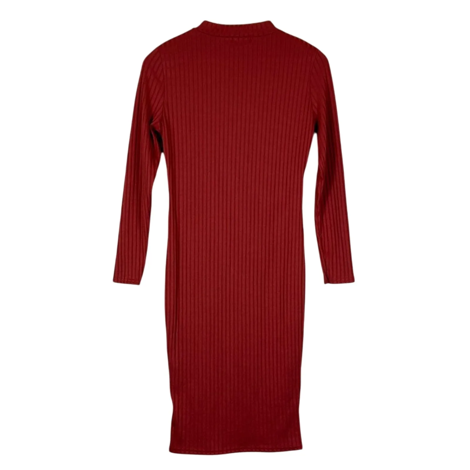 NWT Boohoo Midi Dress Womens 10 Chestnut Red Ribbed Mock Neck Bodycon Minimalist - Image 6