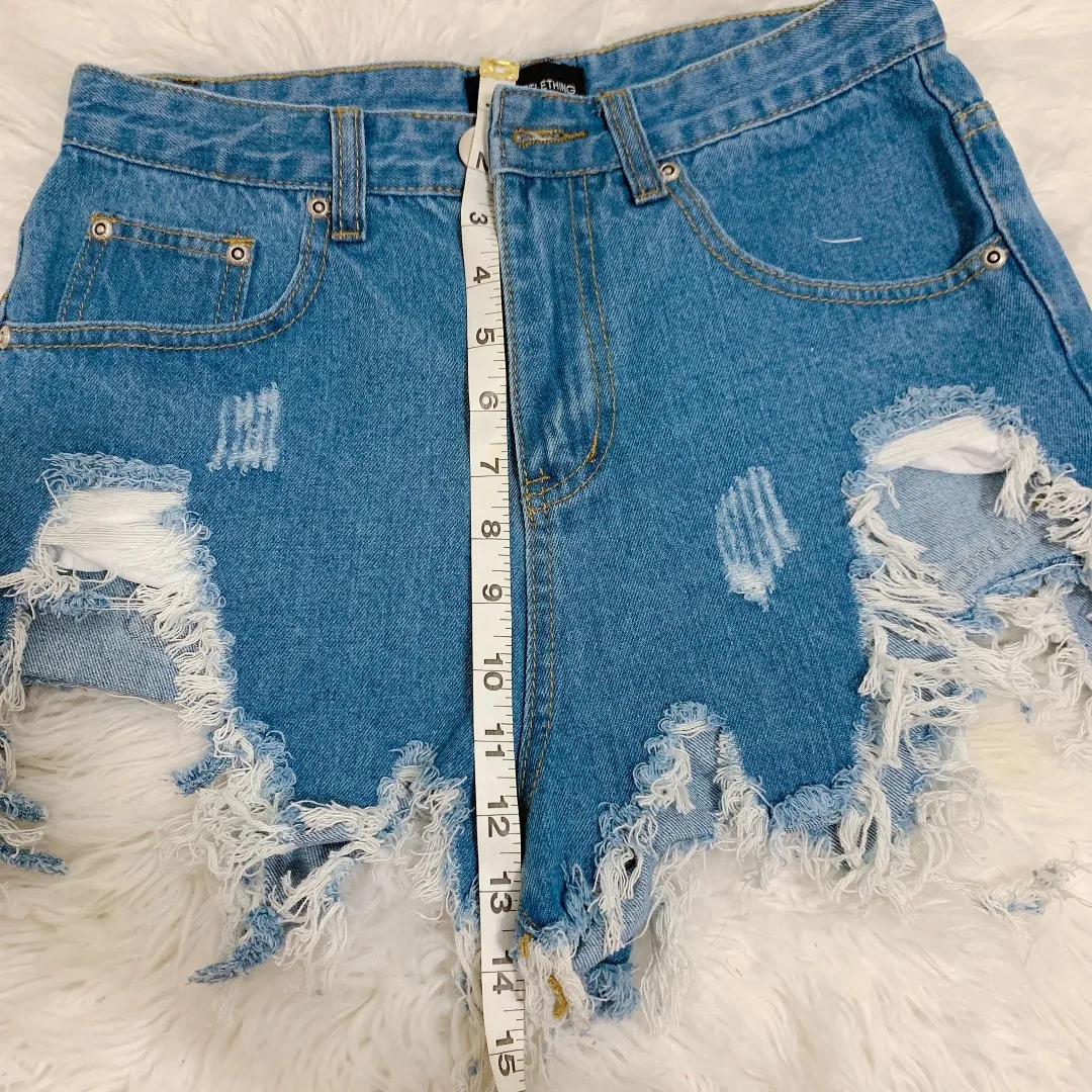  High-waisted Distress Denim Shorts - Image 2